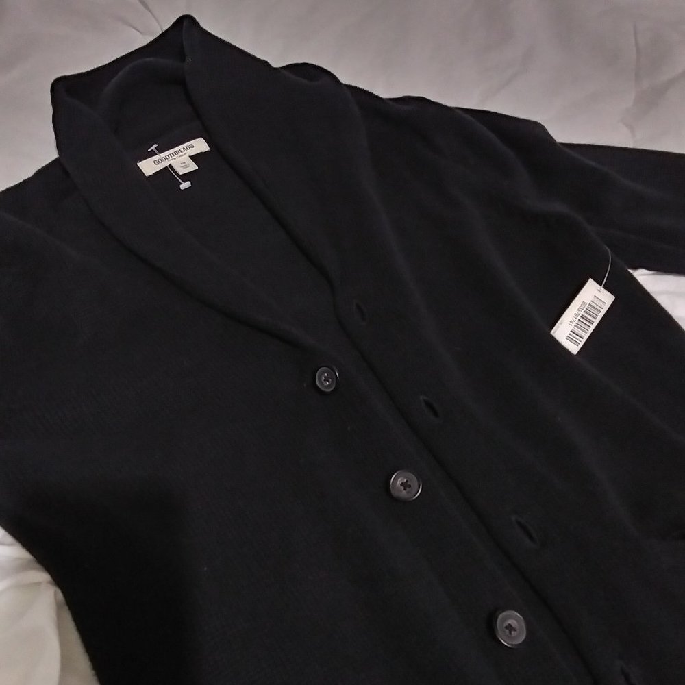 GoodThreads Men's Shawl Collar Button Down Cardigan Black XS 100% Cotton NWT